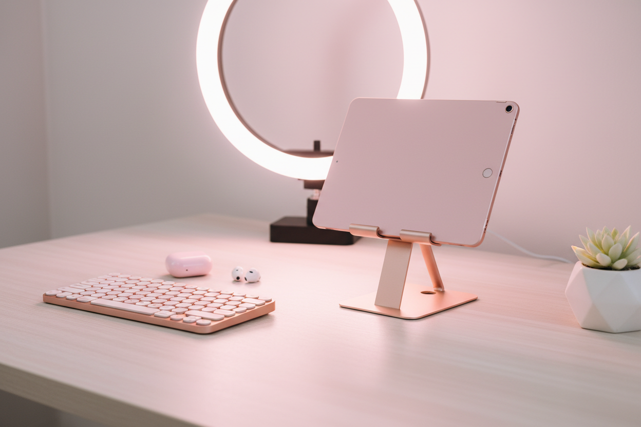 Pink iPad Desktop Setup